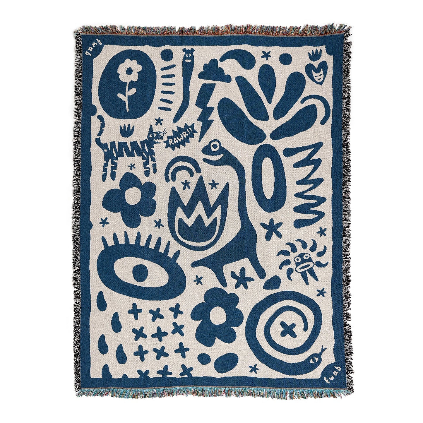 Doodles #1 - Blue/White Woven Throw Blanket