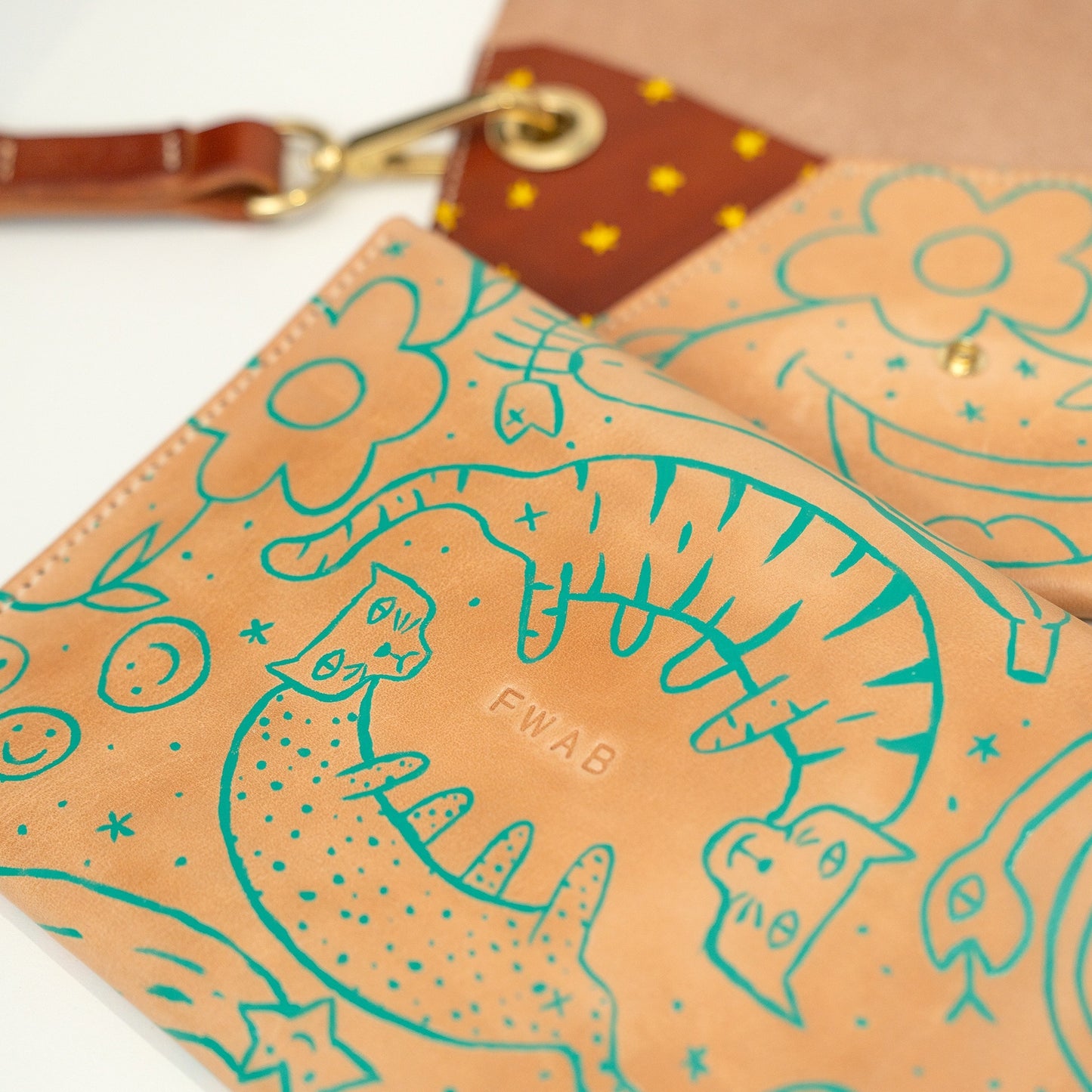 Doodles #1 - Handmade Leather Clutch