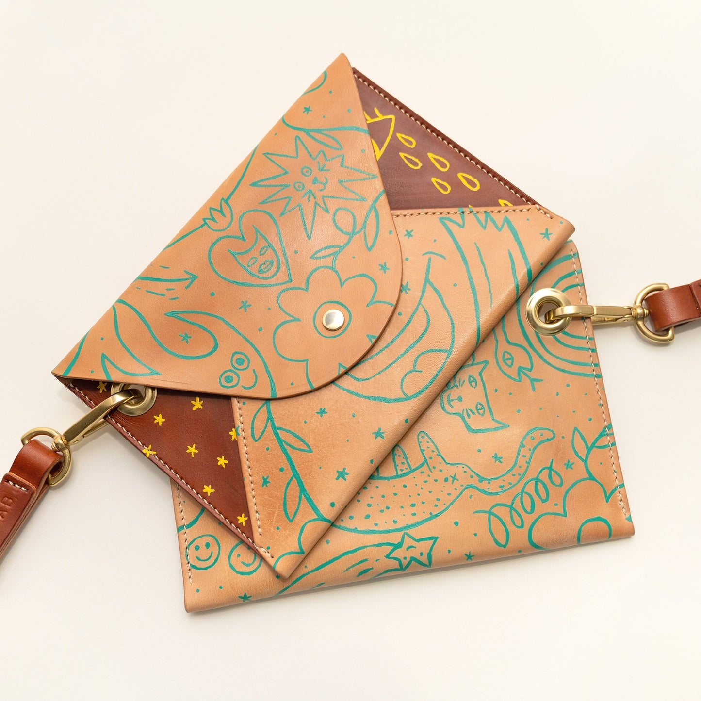 Doodles #1 - Handmade Leather Clutch